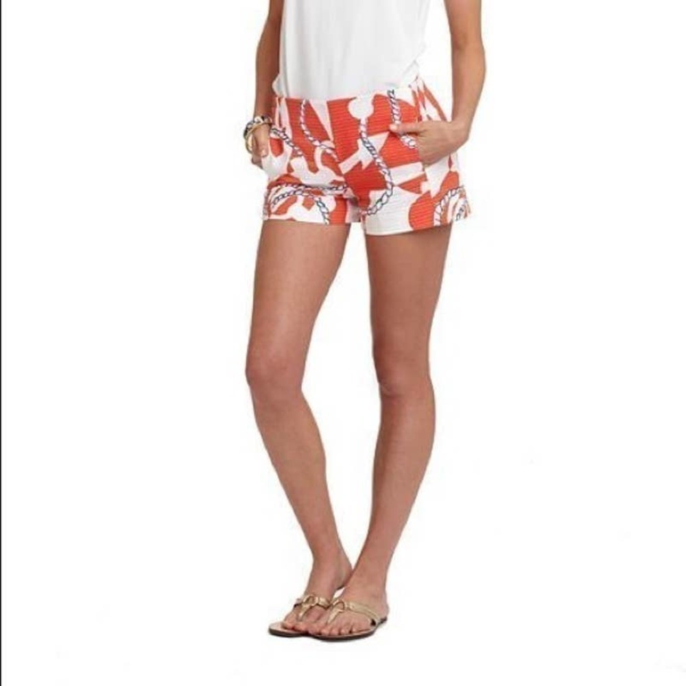 Lilly Pulitzer Liza Chino Shorts Size 0 Nautical Coastal Mid Rise Zip Closure